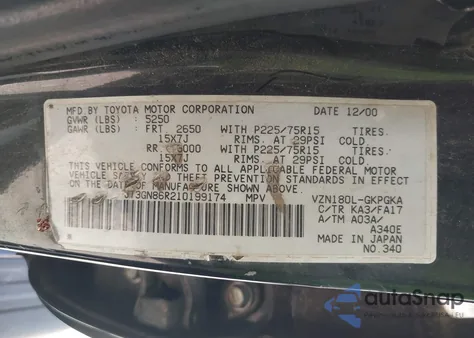 2001 Toyota 4Runner Sr5 V6 from USA, damaged, VIN JT3GN86R210199174